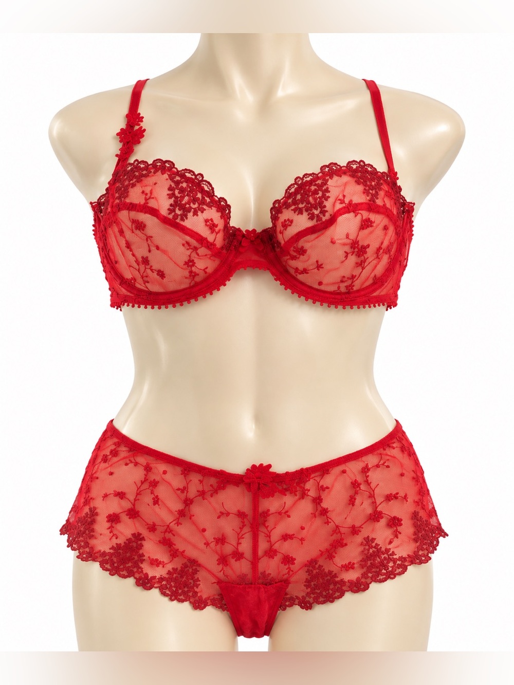 Passionata Red Lace Bra & Boyshort Embroidered Set XS-S